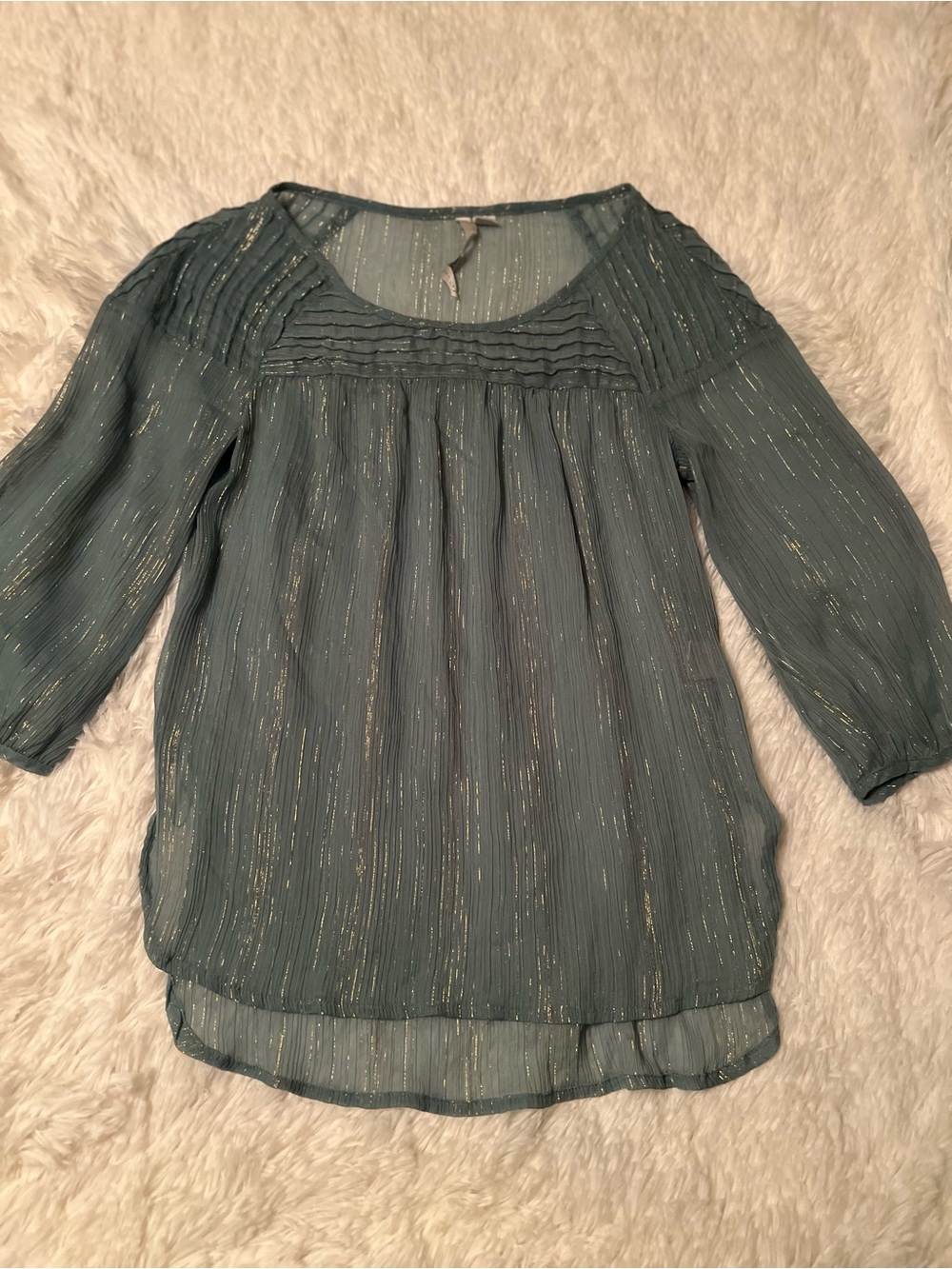 LC Lauren Conrad Teal Blouse with Gold Metallic Accents